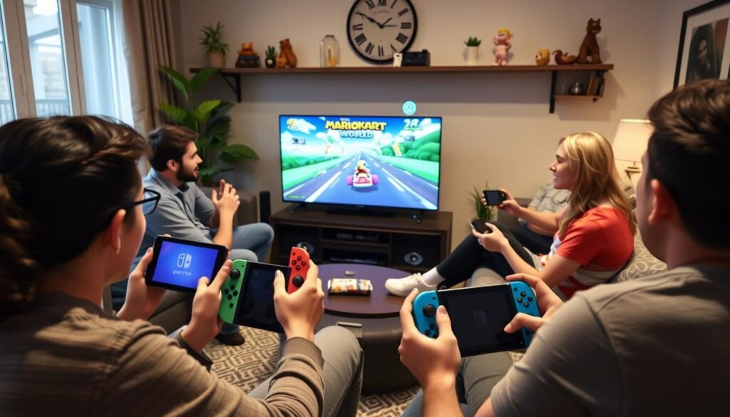 8-player local multiplayer Mario Kart World session on Nintendo Switch 2