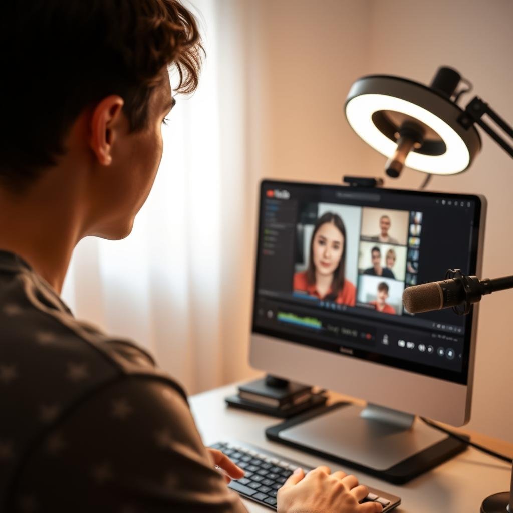 Content creator using InVideo AI video generator for YouTube videos