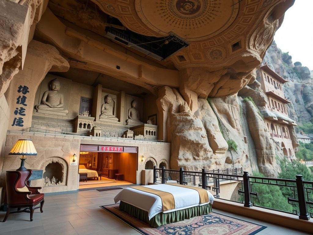 Datong Yungang Grottoes with traditional Chinese hotel design, representing best hotels in China for historical experiences