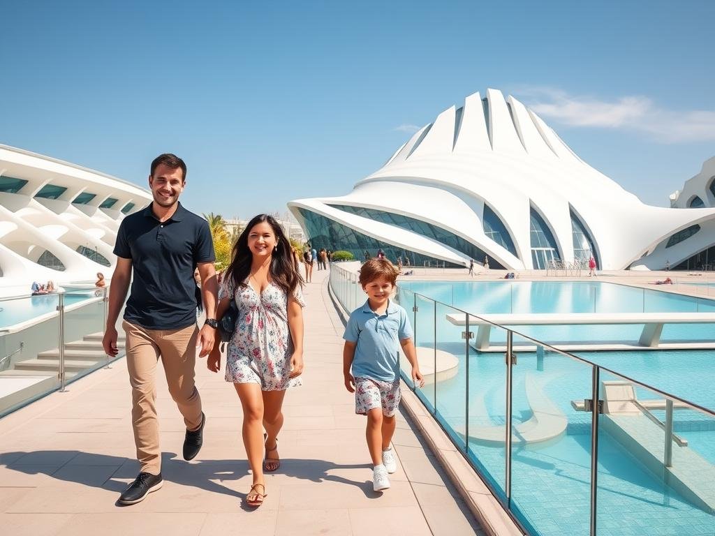 Family enjoying the City of Arts and Sciences in Valencia