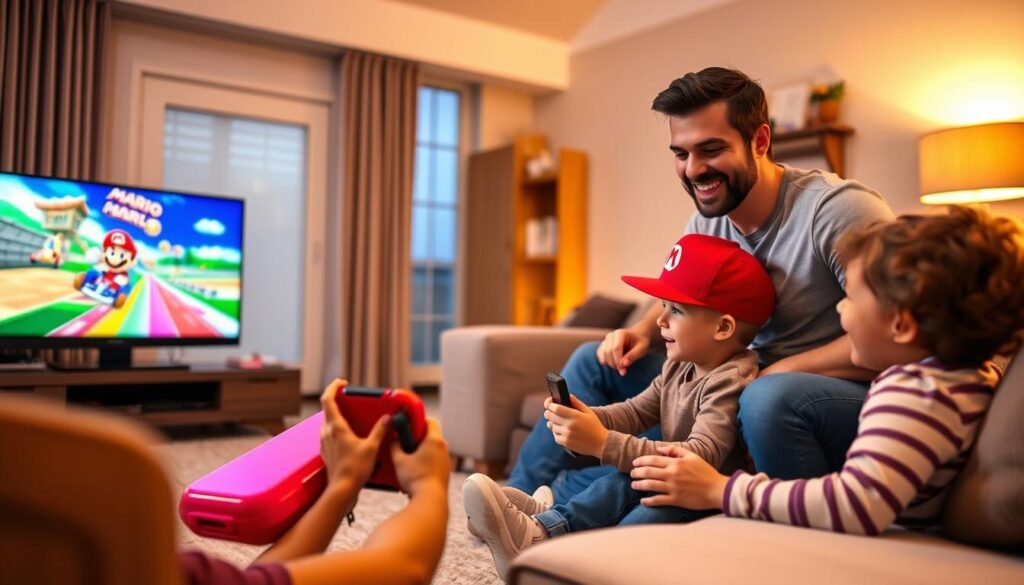 Family playing Mario Kart World together on Nintendo Switch 2