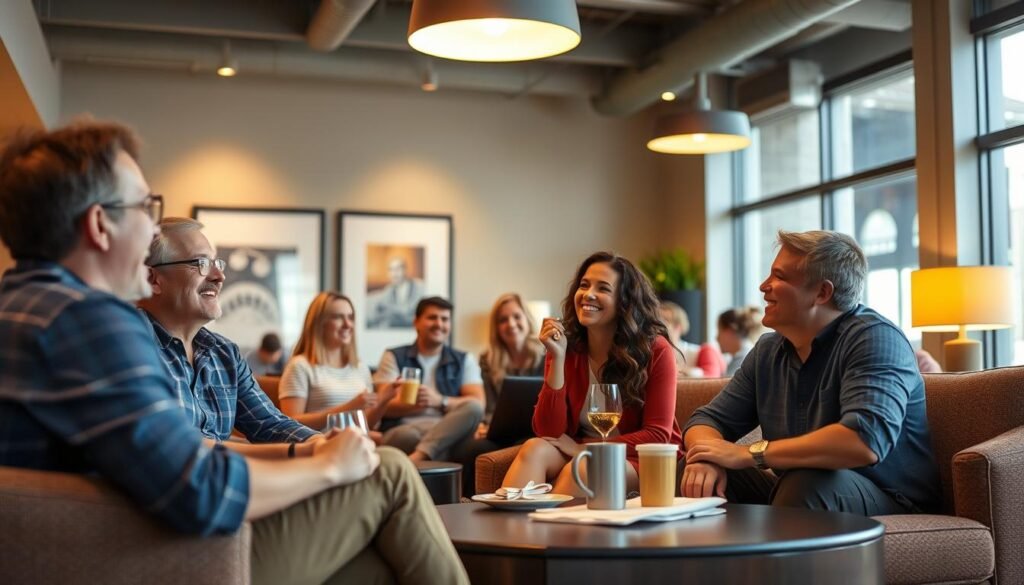 Happy travelers enjoying their stay at an affordable hotel in the US