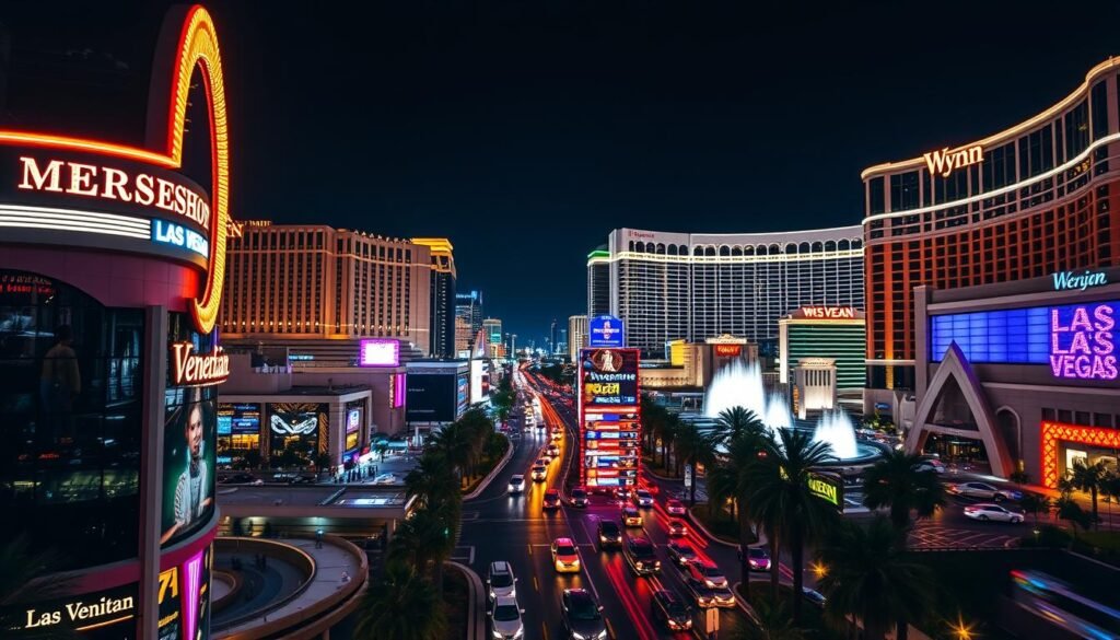 Las Vegas Strip at night showing affordable luxury hotels including Horseshoe Las Vegas