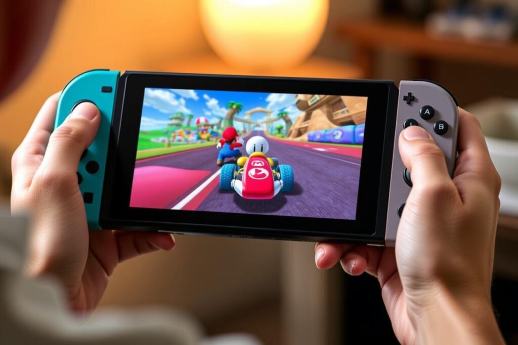 Nintendo Switch 2 in handheld mode playing Mario Kart World