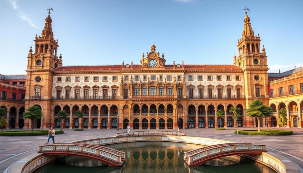 Plaza de España in Seville with its colorful ceramic tiles and canal
