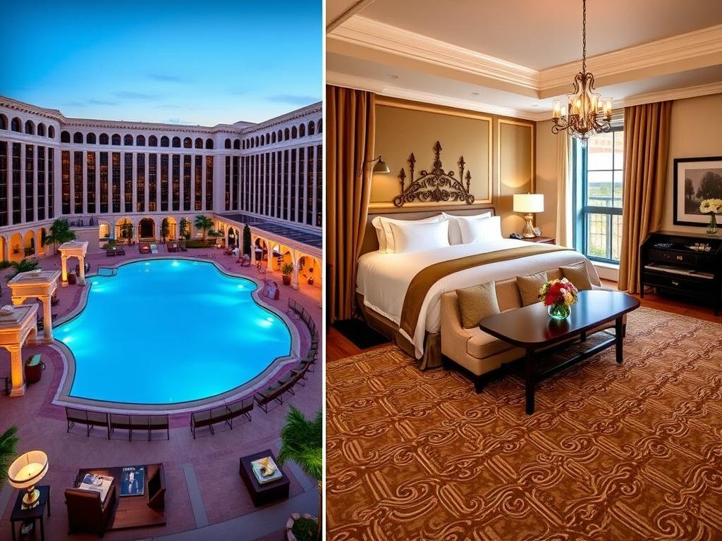 The Palazzo at The Venetian showing romantic terrace and pool area
