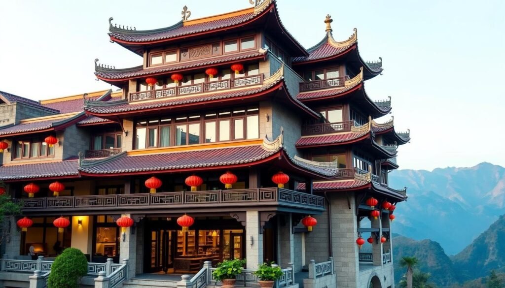 Traditional Chinese architecture with modern luxury hotel amenities, showcasing the best hotels in China for cultural and historical experiences