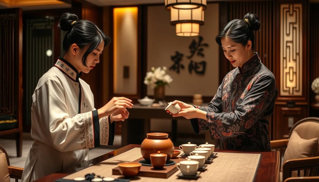 Traditional Chinese tea ceremony at a luxury hotel in China, showcasing cultural experiences at the best hotels in China for history enthusiasts