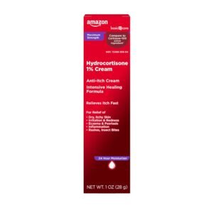 Amazon Basic Care Maximum Strength Anti-Itch Cream, Hydrocortisone 1 Percent Intensive Healing Formula, Itch Relief For Bug Bites, Eczema, Psoriasis, Poison Ivy, Oak and Sumac,...