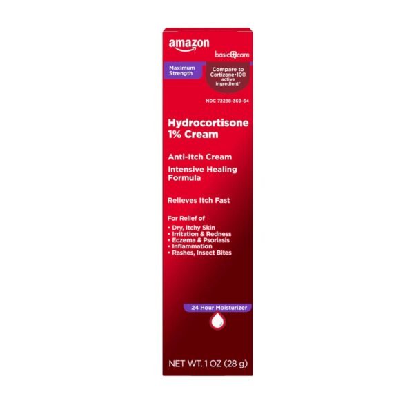Amazon Basic Care Maximum Strength Anti-Itch Cream, Hydrocortisone 1 Percent Intensive Healing Formula, Itch Relief For Bug Bites, Eczema, Psoriasis, Poison Ivy, Oak and Sumac,...