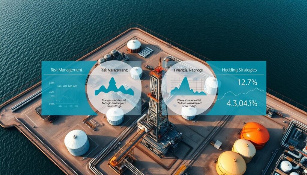 Oil and gas facility with financial risk management and monetization of finance visualization