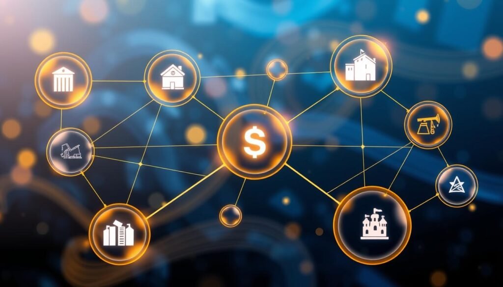 Visual representation of cross-sector monetization of finance strategies showing interconnected business segments